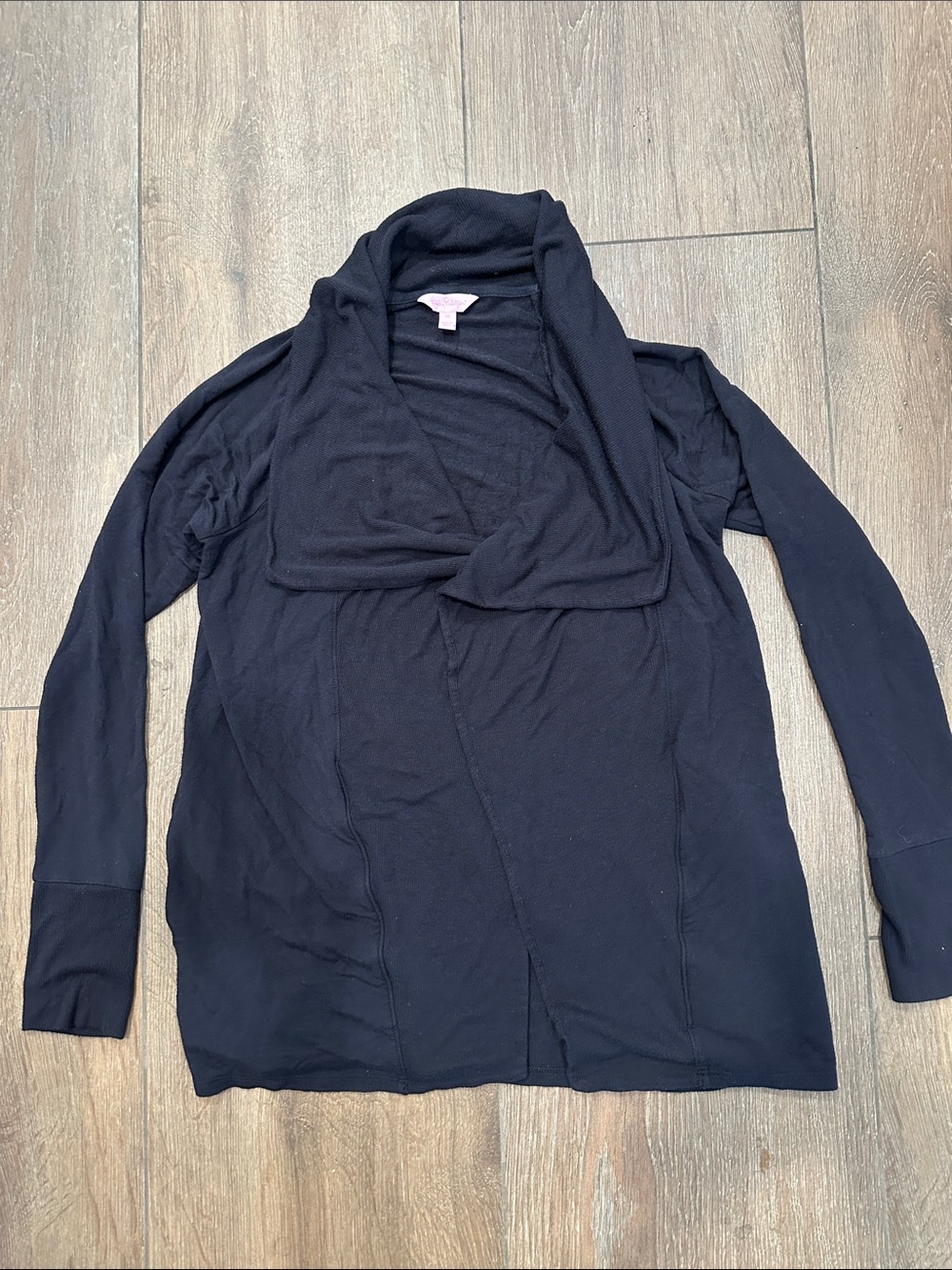 Lilly Pulitzer Black Open-Front Draped sweater jacket.